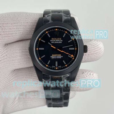AAA Copy Rolex Milgauss Automatic Watch Black With Orange Hands 